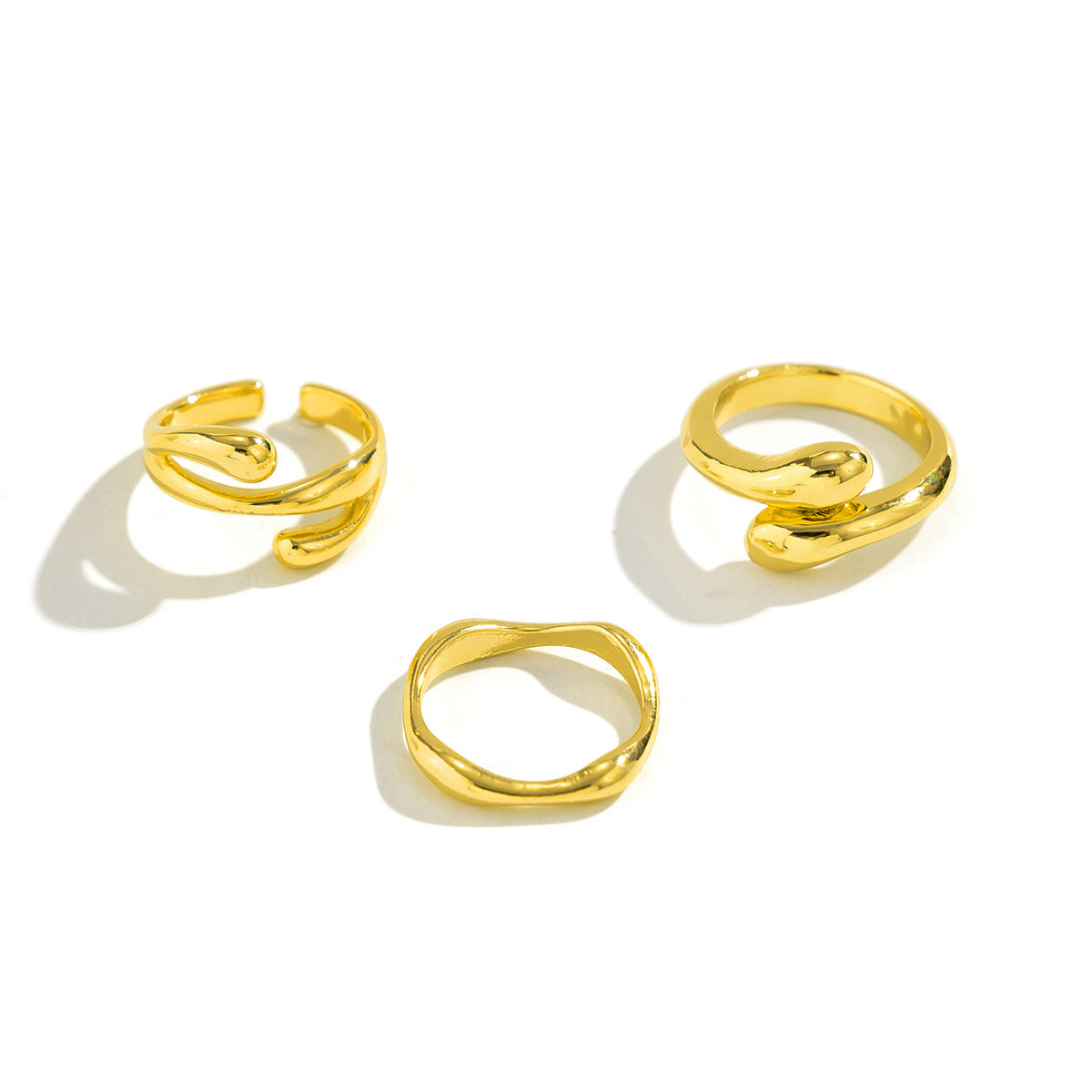 Geometric Ring With Ellipse And Line Elements Electroplated Zinc Alloy Glossy Liquid Lava Curved Design Everyday