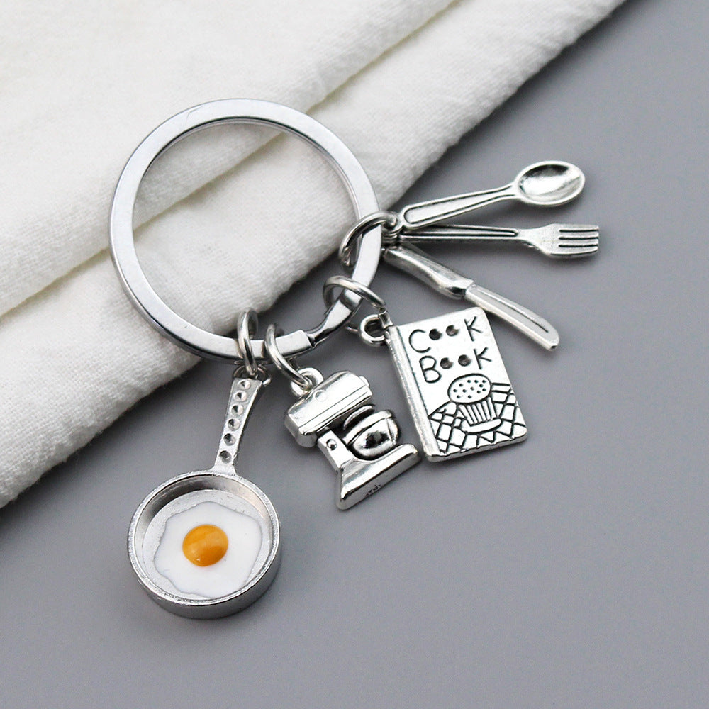 Womens Fashion Accessories Fried Egg Keychain Alloy Simple Silver Keyring High Quality Gift Idea For Women New