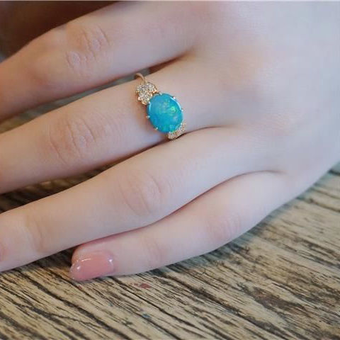 Women's Opal Ring with Delicate Texture and Leaves Design Plated S925 Silver Adjustable Opening Sweet Ring for Her Round Geometry Copper Ring