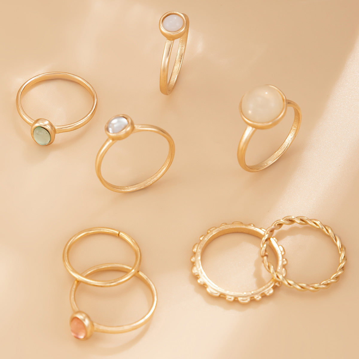 Womens Alloy Ring Set Twist Hollow Cross Chain Punk Asymmetric Wave Design Match Fashion Jewelry Elegant Gifts