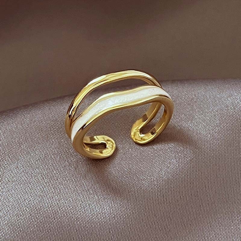 Womens Adjustable Fashion Ring Quicksand Cloud Copper Geometric Electroplated Gold Tone Jewelry For Women Girls
