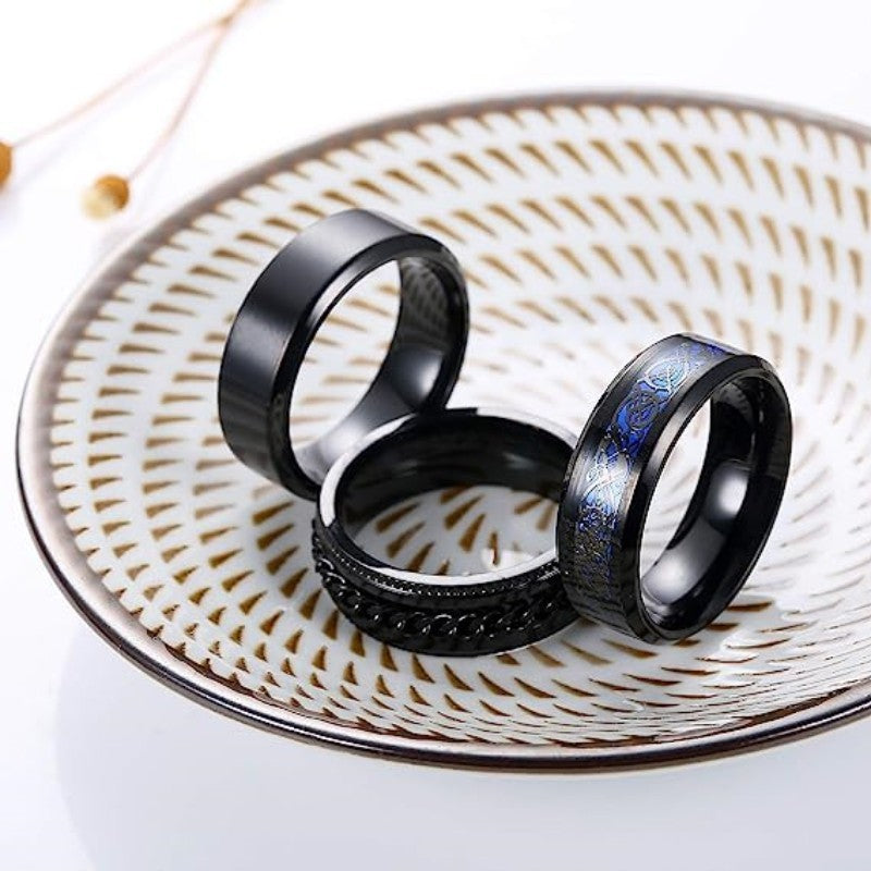 Titanium Steel Ring Three Piece Set Fidget Spinner Jewelry