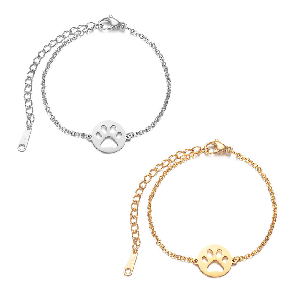 Womens Thin Chain Bracelet Animal Paw Print Stainless Steel Hollow Gold Tone Jewelry Claw Design For Everyday Wear