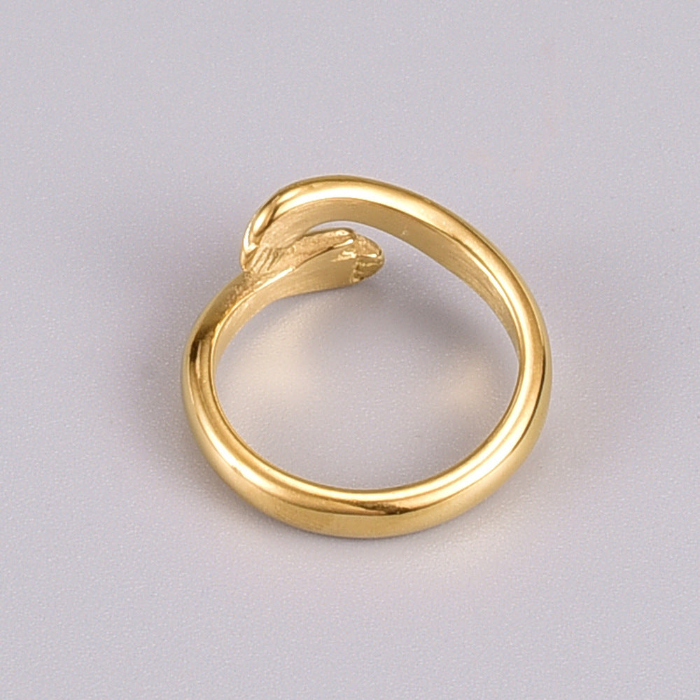 Womens Cuddle Hug Ring Titanium Steel 18K Gold Plated Fashion Statement Jewelry Gift Durable High Quality Soon