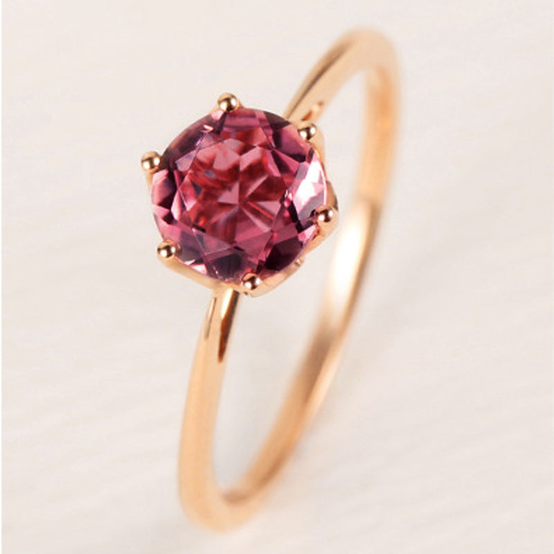 Round Candy Six Claw Pomegranate Red Simulated Gemstone Ring For Women Fashion Jewelry Elegant Vintage Style Sparkle