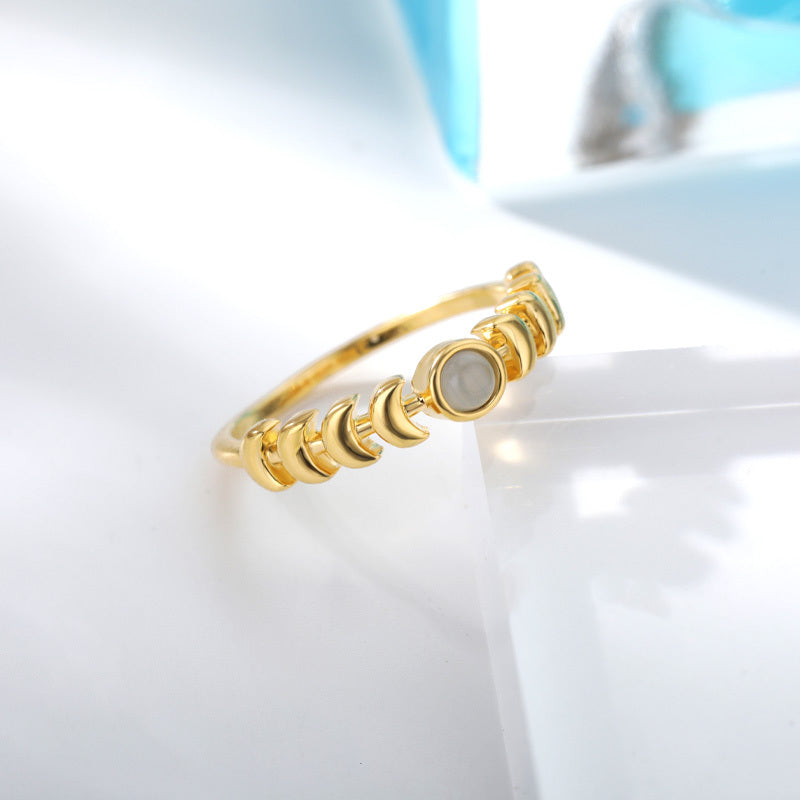 Womens Opal Moon Total Solar Eclipse Closed Ring Copper Silver Plated Fashion Jewelry For Everyday Wear Styles