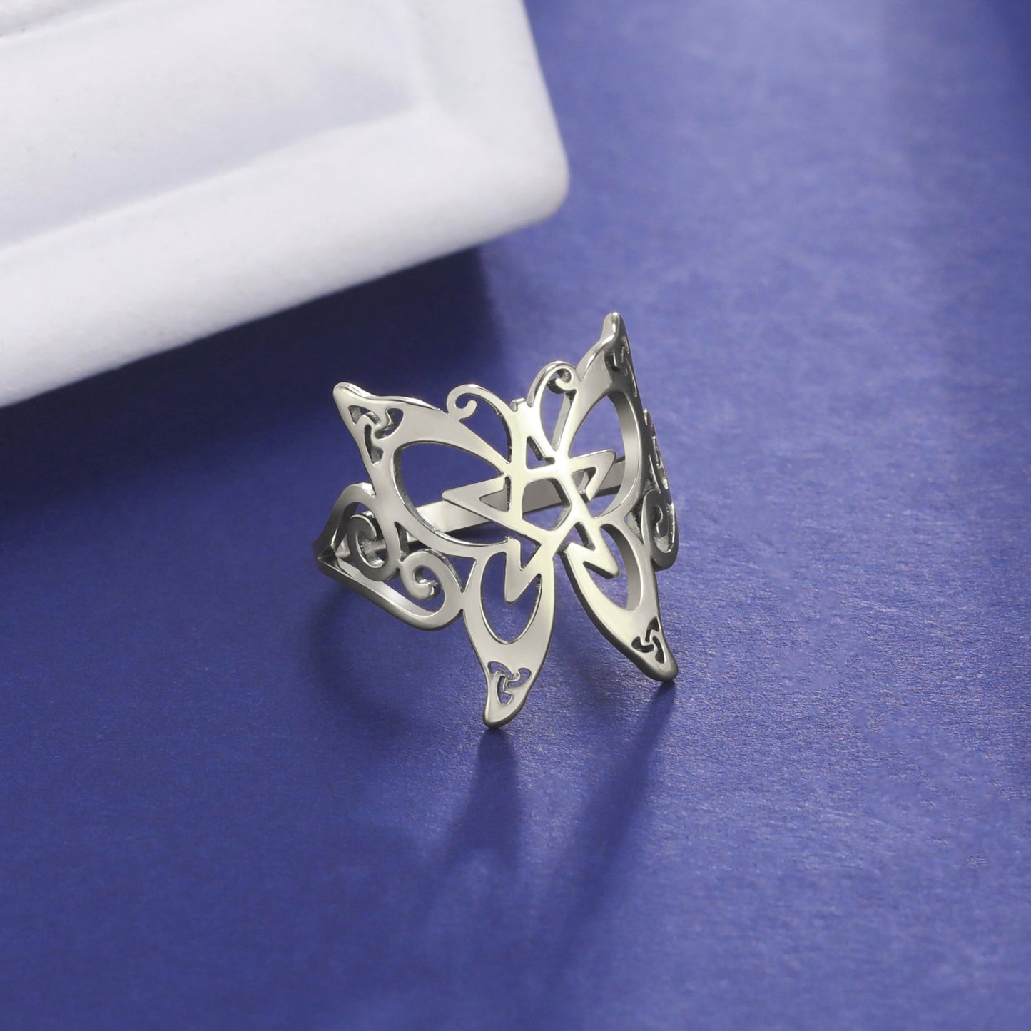 Stainless Steel Pentagram Ring With Pointed Wing Butterfly Design Fashion Jewelry Accessory Size 7 8 9 10 Gold