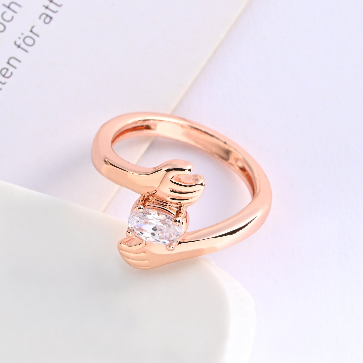 Love Hug Geometric Ring With Diamond Accent Copper Electroplated Womens Unisex Jewelry Sparkle For Daily Style