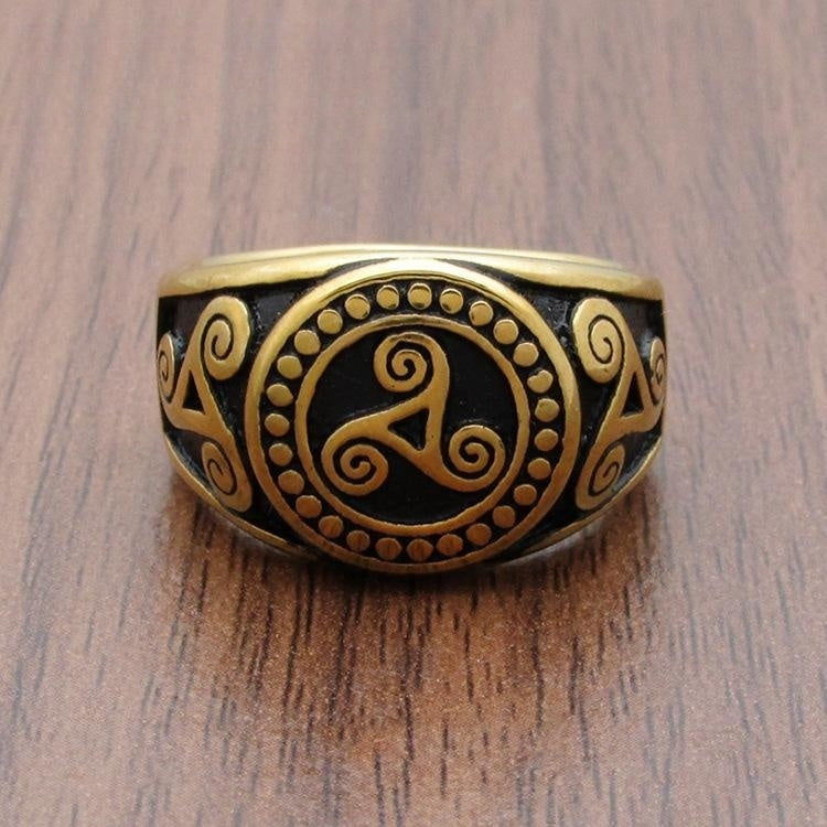 Mens Stainless Steel Ring Gold Tone Geometric Viking Totem Design For Men Jewelry Size 8 9 10 11 12 13 For Festivals