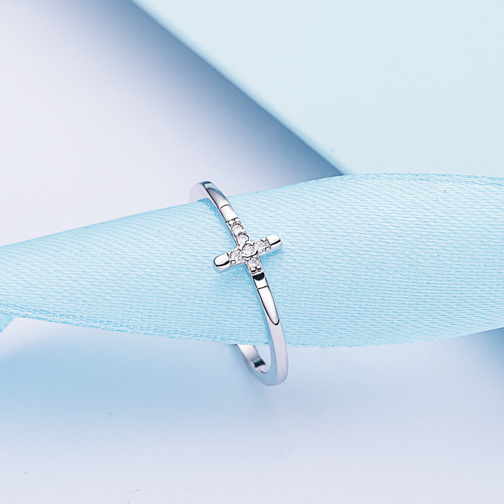 Womens 925 Sterling Silver Ring Simple Fashion Cross Design Lightweight Elegant Silver Ring For Women Sterling