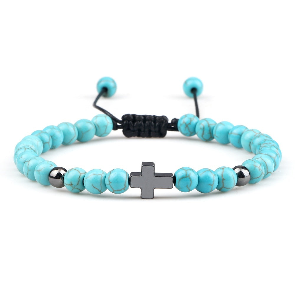 Unisex Hand Woven Bracelet With Cross Pendant Beads Mixed Material Fashion Jewelry For Men Women Everyday Chic