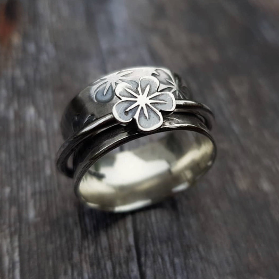 Geometric Floral Ring Silver Plated Alloy Jewelry For Women Fashion Ring Vintage Inspired Everyday Wear Jewels