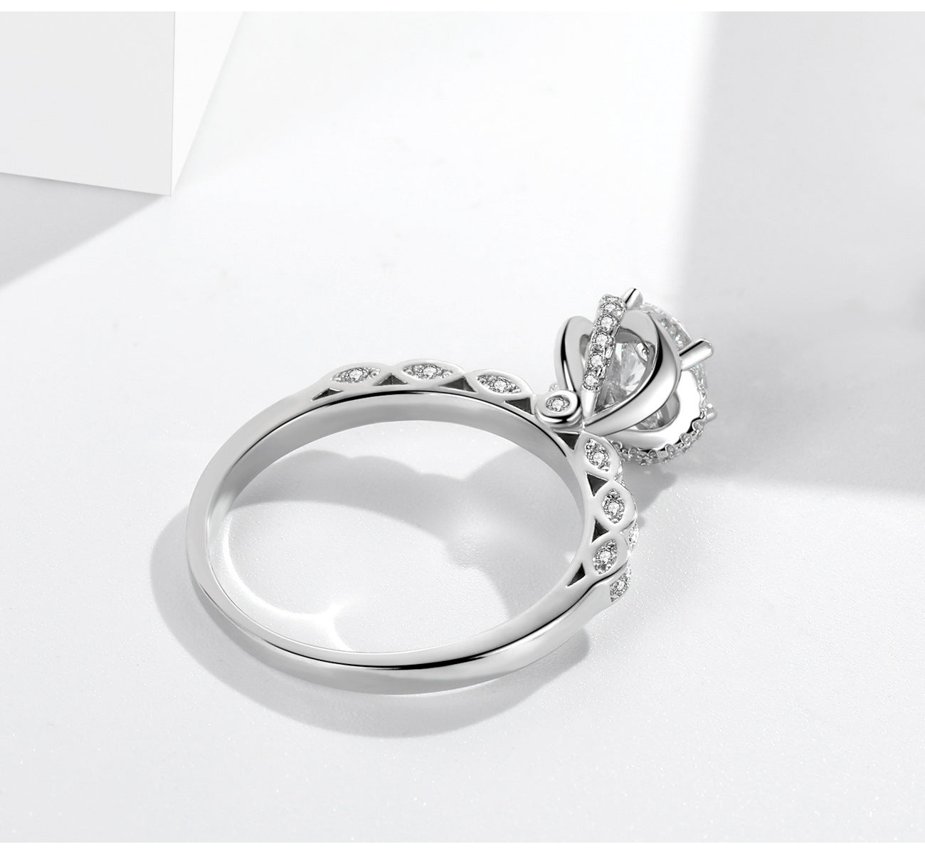 Womens 1 Carat Zircon Crown Ring White Gold Color Copper Finish Engagement Anniversary Wedding Band Elegant Sparkle