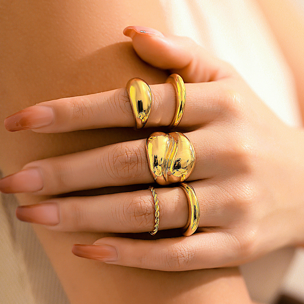 Geometric Water Drop Ring Set For Women Zinc Alloy Plated