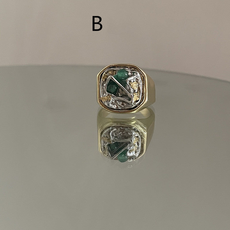 Womens Retro Geometric Alloy Rings Gold Plated Artificial Gemstone Fashion Jewelry Elegant Durable Versatile Chic