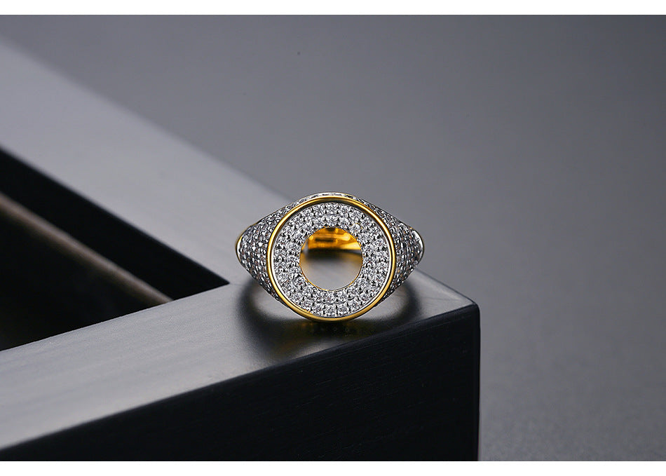 Geometric Zircon Stone Open Adjustable Ring Copper Jewelry for Her Hip Hop Style Gift Elegant Copper Accessory