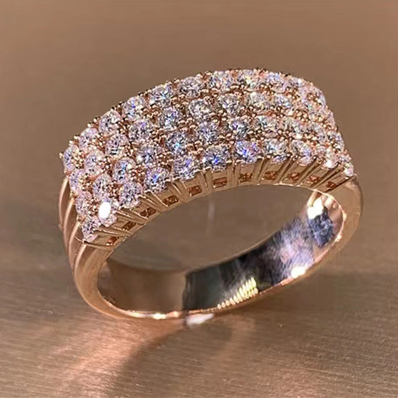 Geometric Zircon Ring Rose Gold Plated Copper Elegant Fashion Jewelry For Women Sizes 6 7 8 9 10 Statement Gem