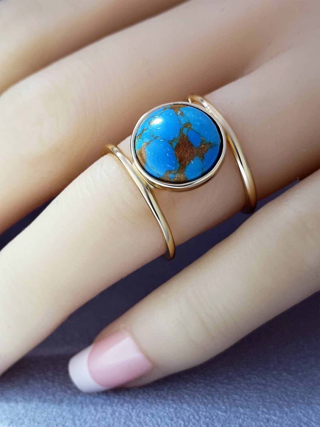 Womens Geometric Metal Alloy Ring Turquoise Inlay Unique Design For Everyday Wear And Special Occasions Simple