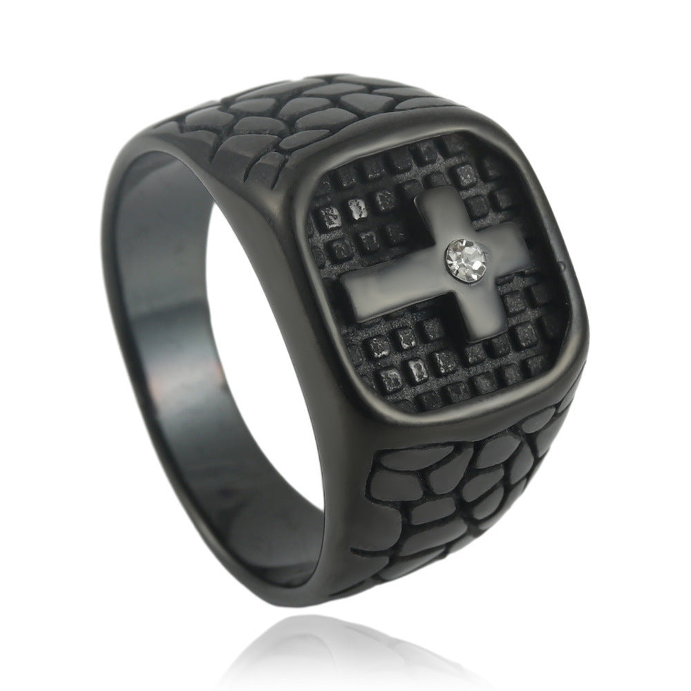 Men Retro Cross Ring Titanium Steel Durable Fashion Jewelry Statement Band For Everyday Wear Unisex Cross Ring Style