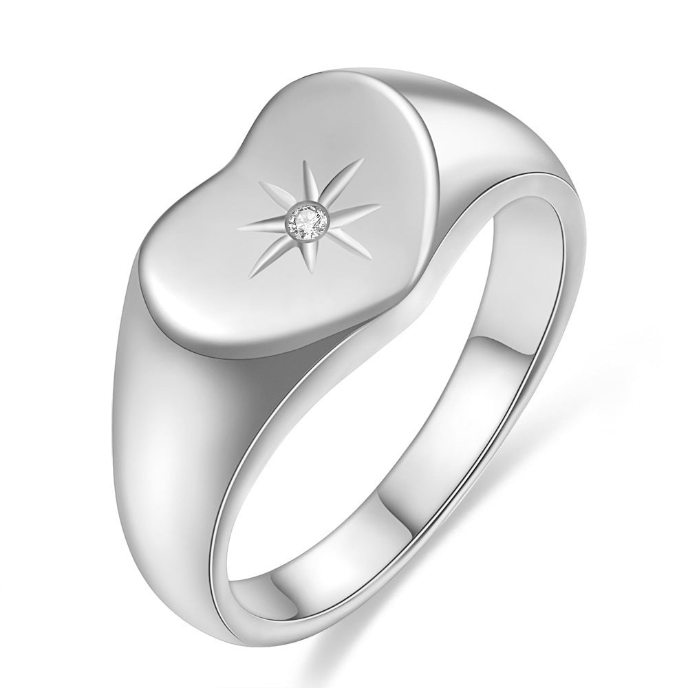 Heart Shaped Titanium Steel Ring Gold Plated Diamond