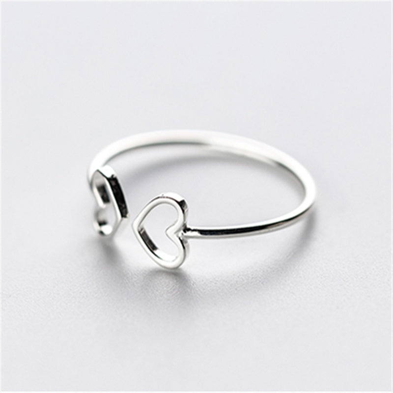 Womens Hollow Heart Silver Ring Adjustable Size 10 To 13 Elegant Jewelry Gift For Women Sterling Silver Shines