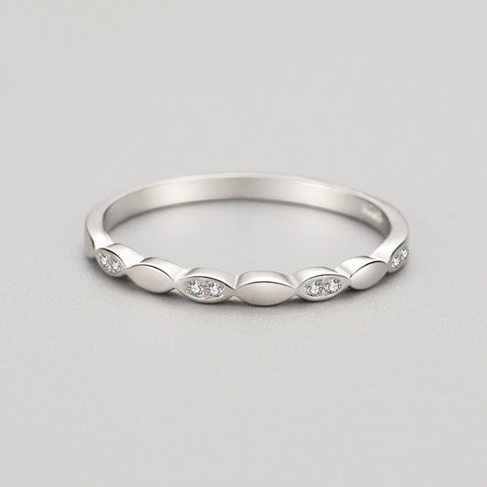 Geometric S925 Sterling Silver Ring With Micro Diamond Inlay For Her Thin Anniversary Band Grace Simple Design
