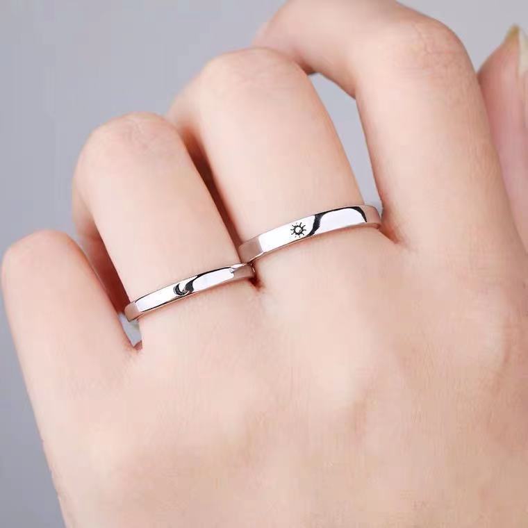 Sun And Moon Couple Rings Adjustable Matching Rings For Him And Her Celestial Copper Promise Bands For Couples