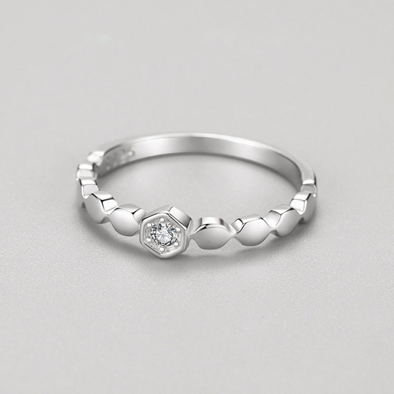 Silver Ring With Micro Diamond Honeycomb Design Thin Band For Her Anniversary Gift Elegant Style Accessory Day