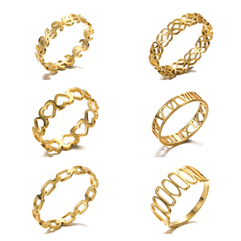 Unisex Stainless Steel Ring With Hollow Heart Design Geometric Round Electroplated Ring Fashion Jewelry For Men