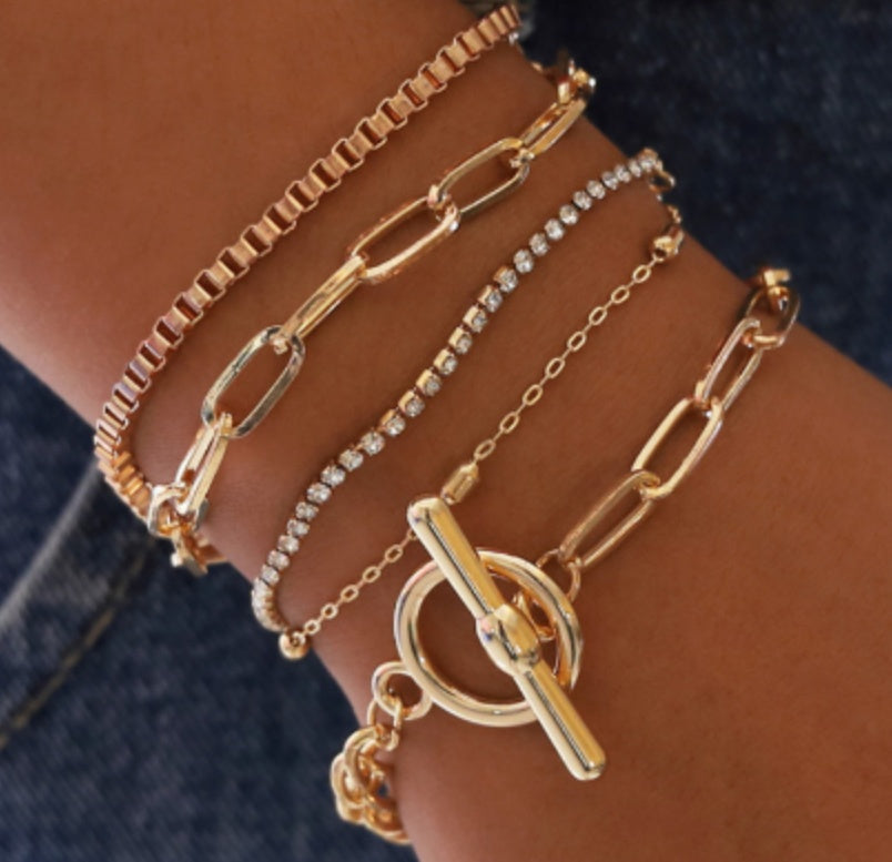 Gold Imitation Pearl Bracelet Set Geometric Retro Bangles for Women European Style Alloy Jewelry Vintage Style