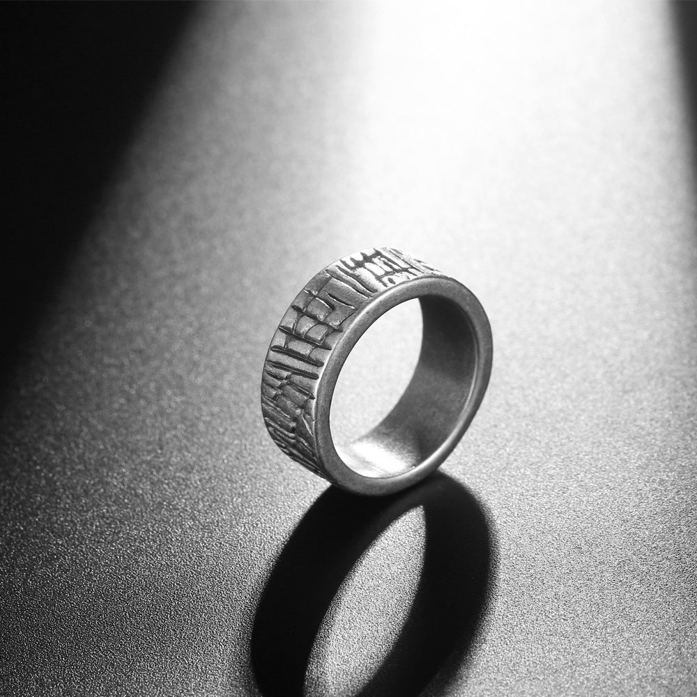 Mens Titanium Steel Ring Vintage Geometric Ring Polished Metal Ring Retro Ring for Men Tail Ring White Bronze Ring Temperament Ring and Fashion Jewelry