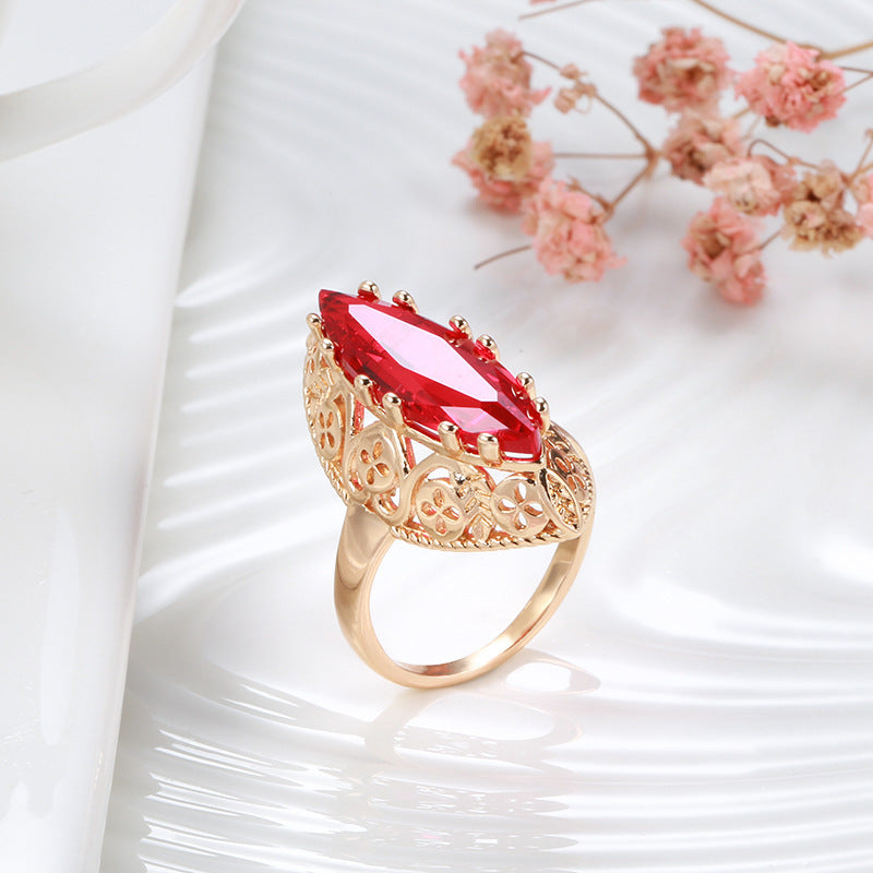 Womens Zircon Ring Horse Eye Flower Design Gold Plated Copper Jewelry For Everyday Wear And Elegant Occasions