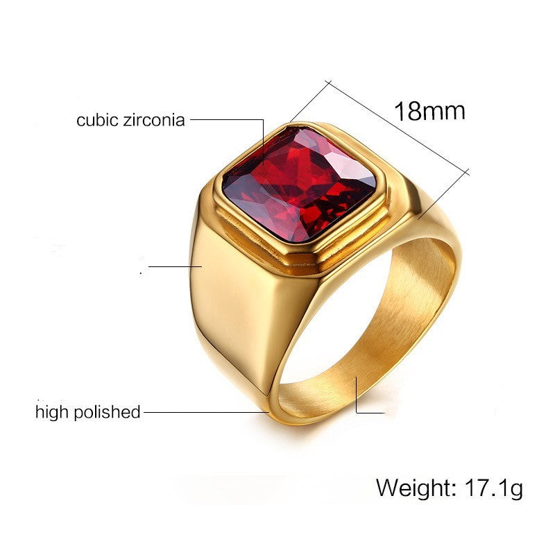 Mens Titanium Steel Ring Punk Geometric Ring With Red Zircon Ornaments Electroplated Band Jewelry Gift For Him Fashion