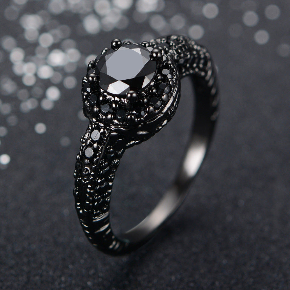Mens Black Zircon Copper Ring Electroplated Fashion Jewelry