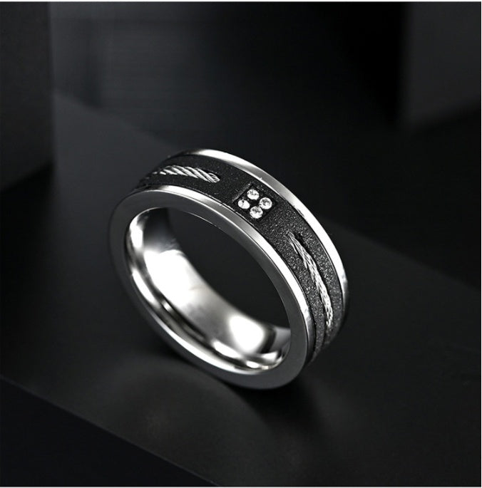 Men's Frosted Stainless Steel Inlaid Wire Rope Ring