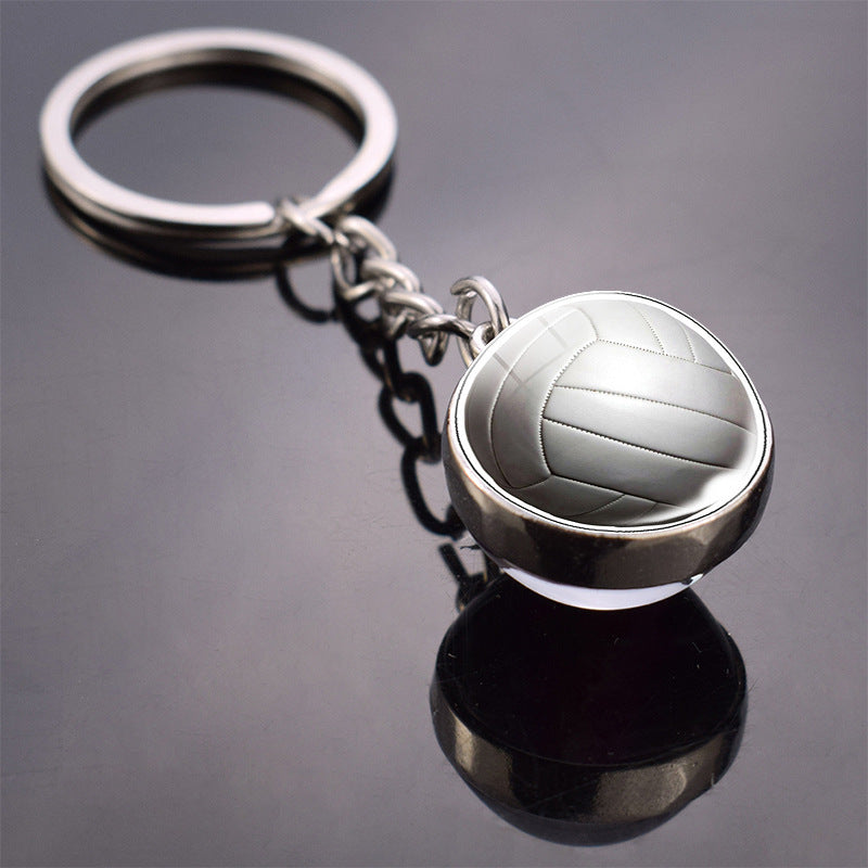 Football Glass Beads Keychain Double Sided Sports Accessory Printing Process Non Luminous Luminous Model Charm