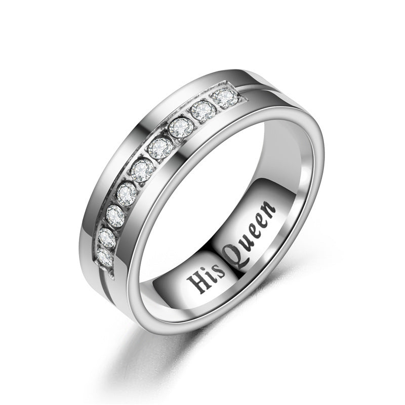His And Hers Crowned Rings Stainless Steel Couple Wedding Bands Platinum Inlaid Gem European American Matching