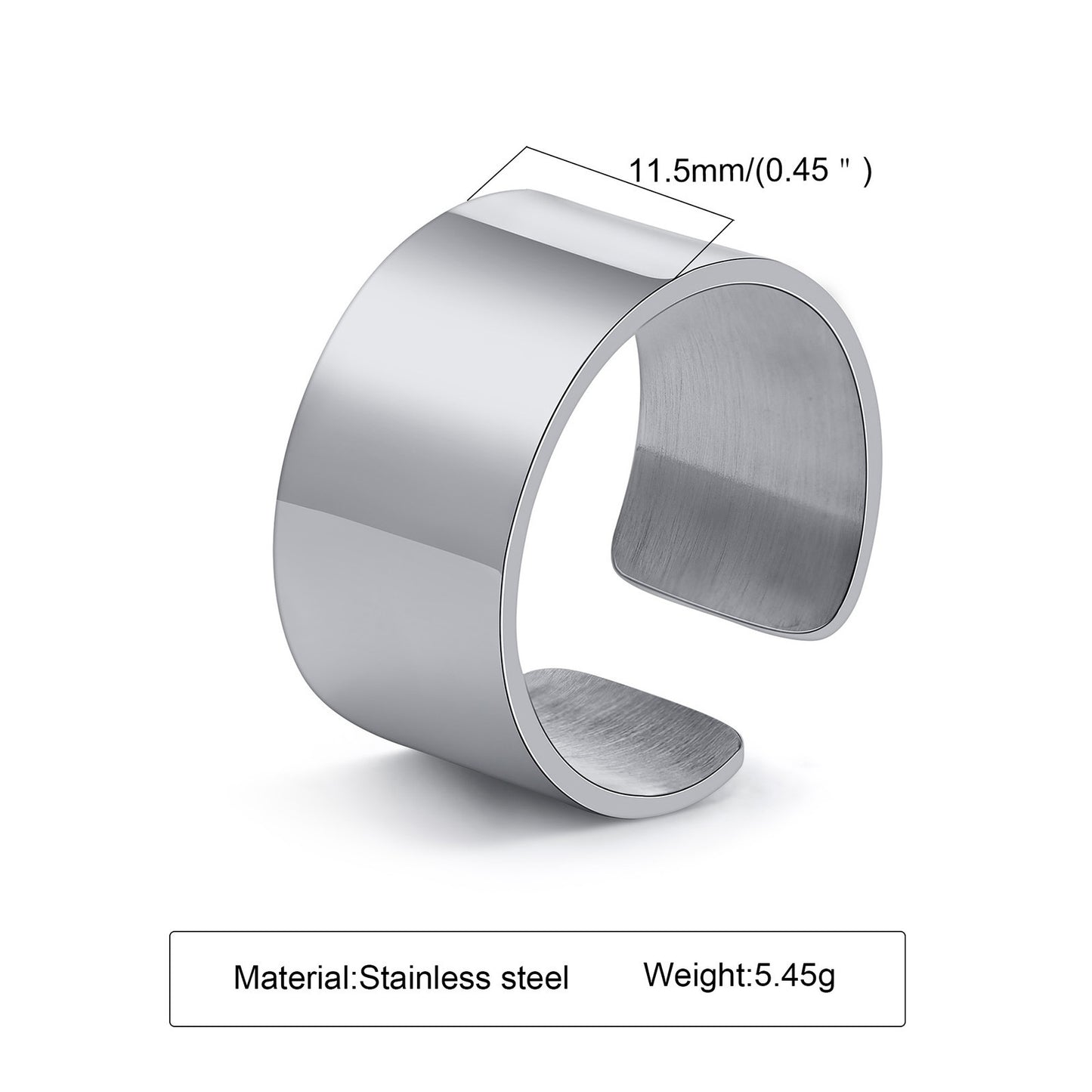 Mens Stainless Steel Open U Shaped Ring Adjustable Band Durable Comfortable Wear Minimalist Modern Style For Men
