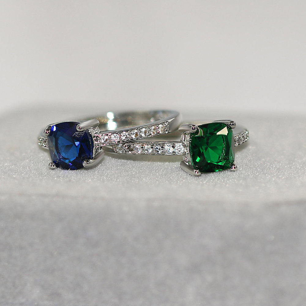 Copper Ring White Gold Plated Geometry Ring With Zircon Inlay And Emerald Blue Green White Stones Fashion Accessory