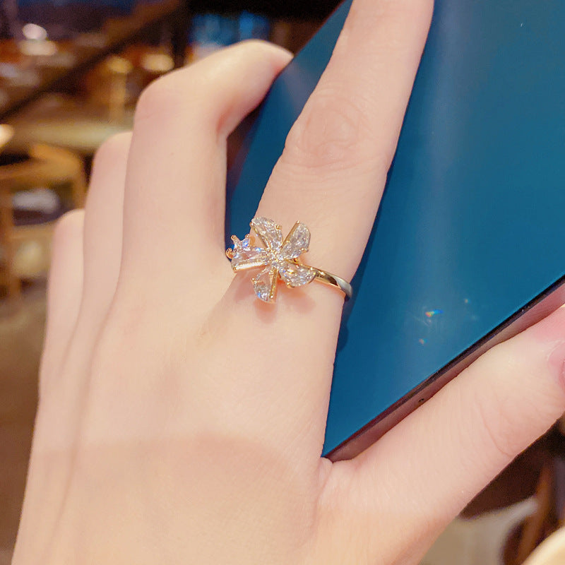 Adjustable Gold Plated Geometric Copper Ring With Artificial Gemstones For Women Statement Jewelry Elegant Daily Wear