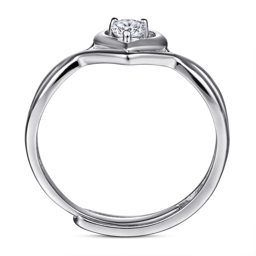 Heart Shaped 925 Sterling Silver Ring For Women Adjustable Zircon Inlay Jewelry Gift For Wedding And Anniversary