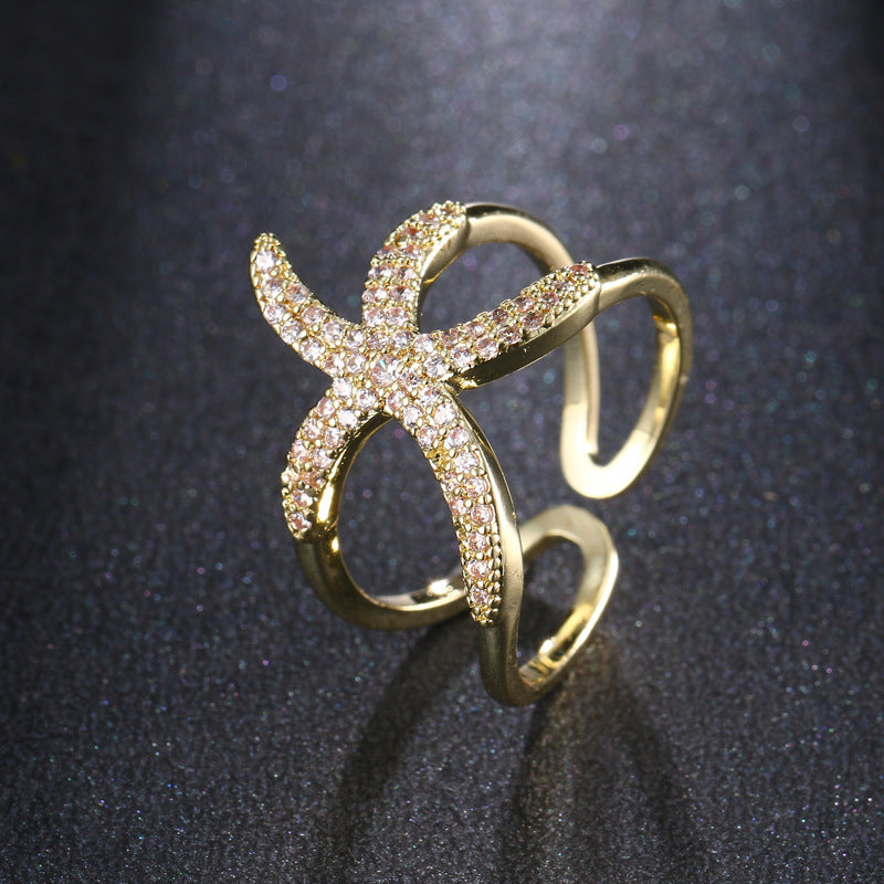 Delicate Zircon Starfish Adjustable Ring