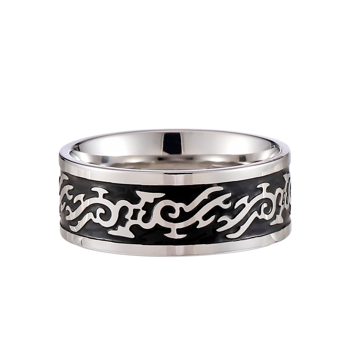 Unisex Stainless Steel Mahjong Ring With Eng Letters And Chinese Characters For Men And Women Casual Band Ring
