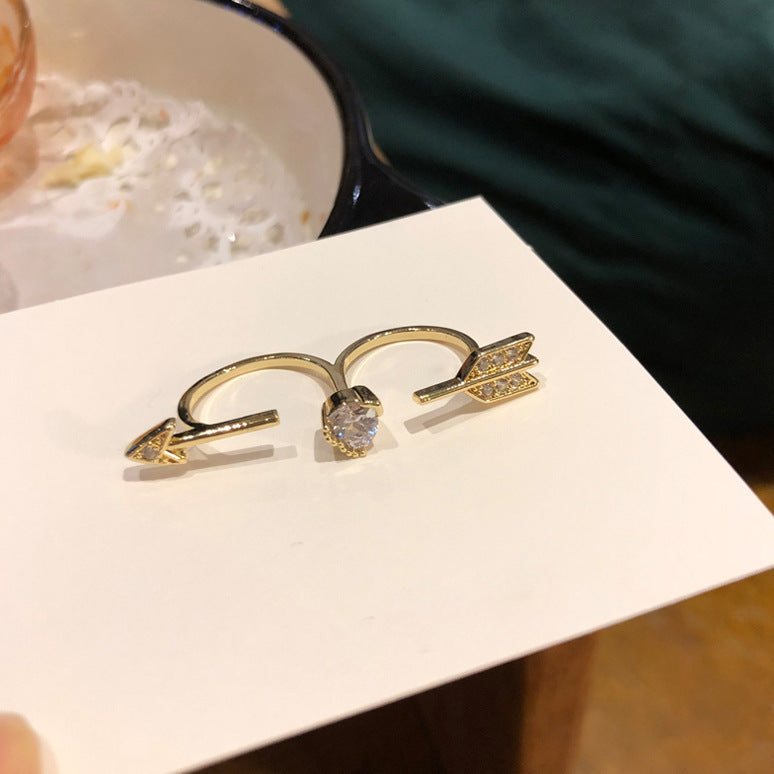 Adjustable Heart Ring With Micro Inlaid Zirconium Gold Plated Copper Geometric Design For Her Gleam Gold Shine