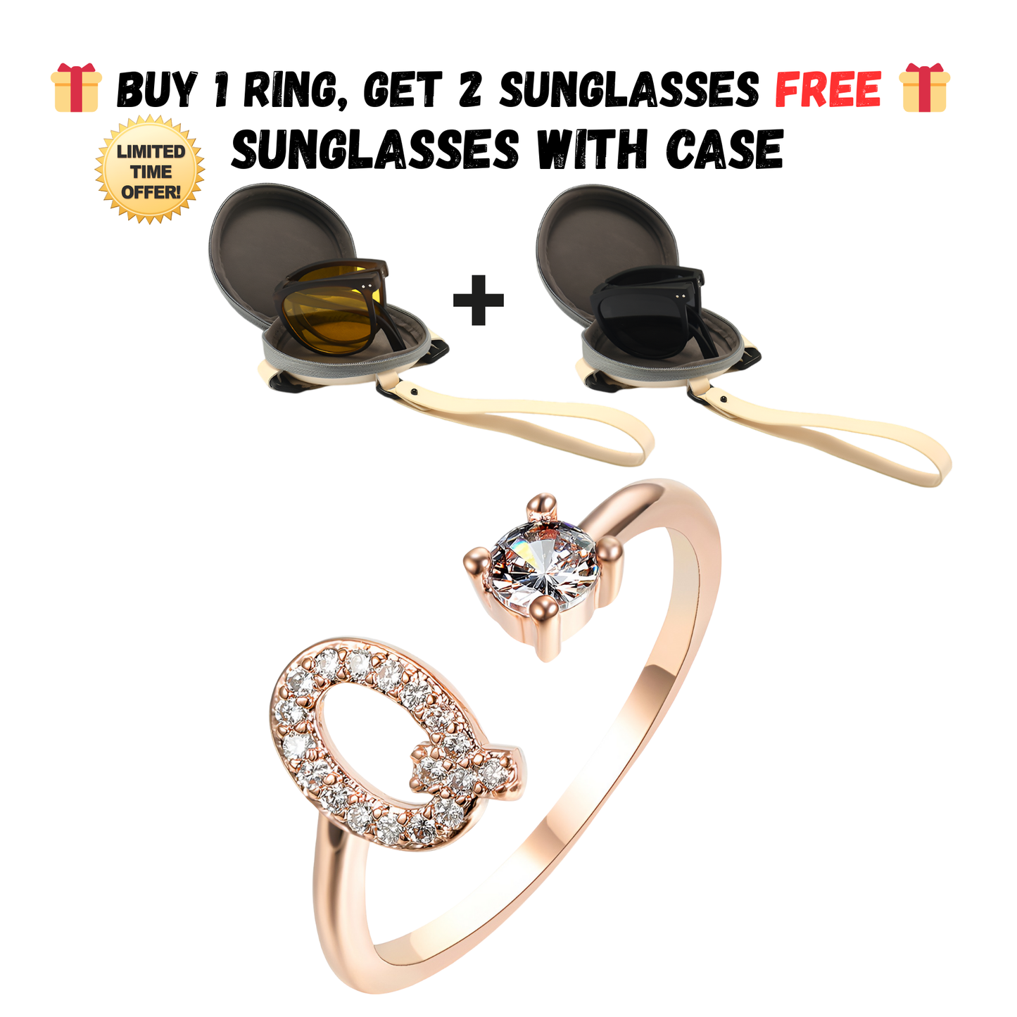 Adjustable Letter Zircon Ring with Alphabet Initials A Z Copper Alloy Jewelry Gift for Women Elegant Gift Idea