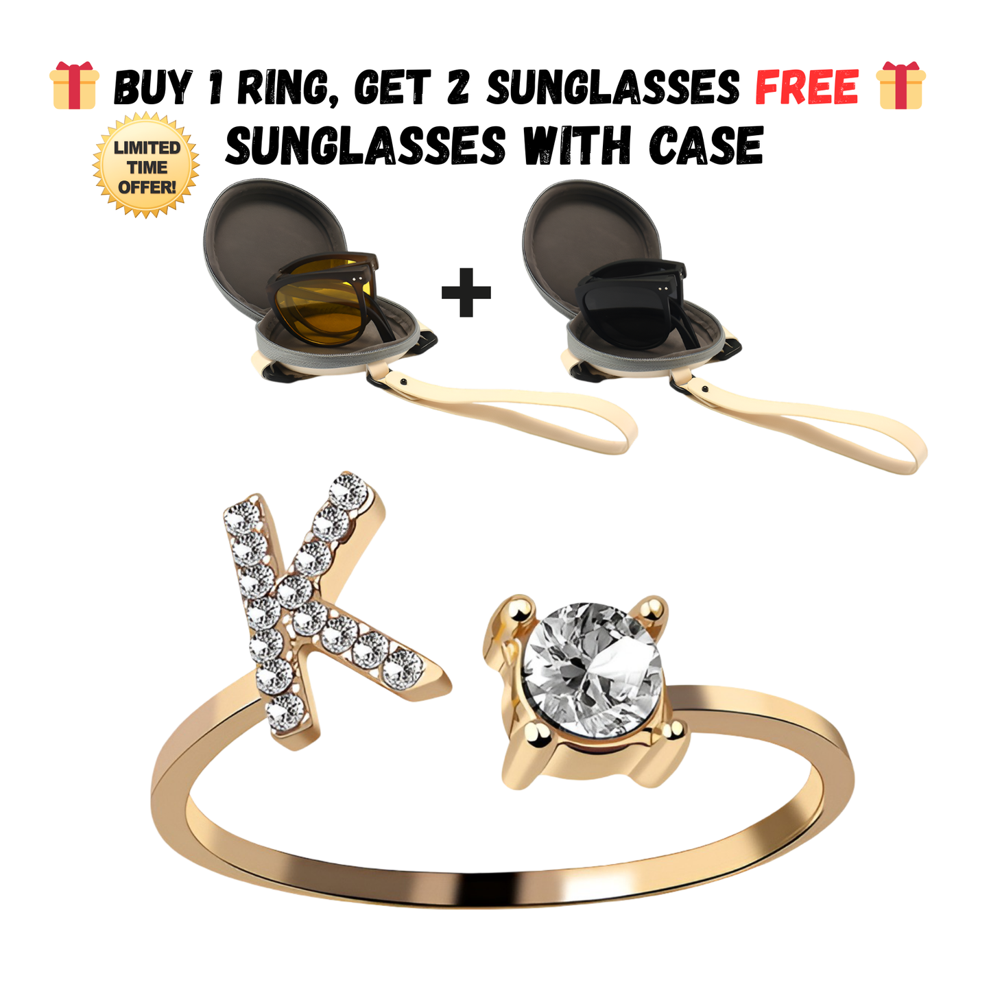 Adjustable Letter Zircon Ring with Alphabet Initials A Z Copper Alloy Jewelry Gift for Women Elegant Gift Idea