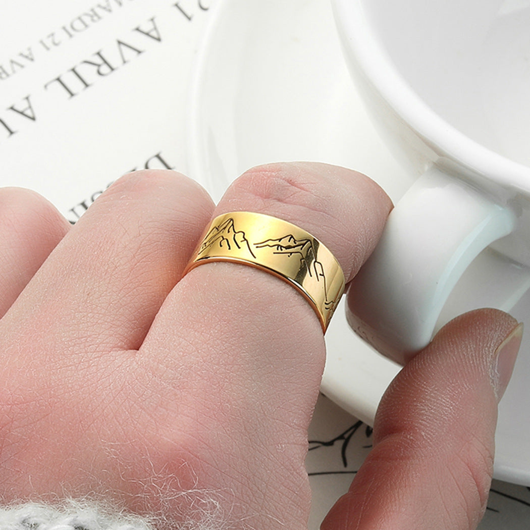 Stainless Steel Mountain Ring Natural Geometry Fashion Ring for Women and Girls Everyday Wear Gold Statement Piece
