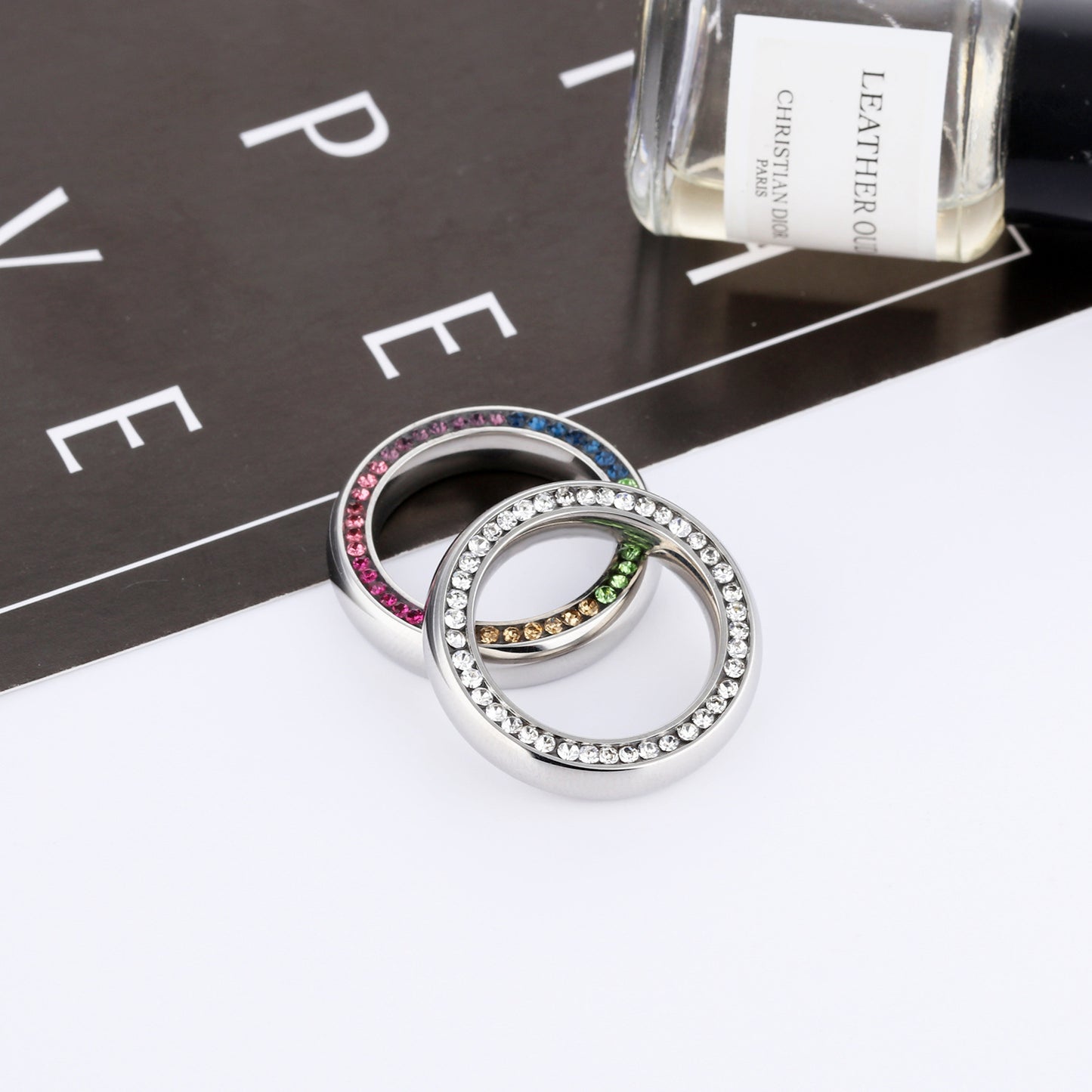 Titanium Steel Ring With Color Diamond Inlay Zircon Accent No 10 Fashion Jewelry Elegant European Style For Daily Wear