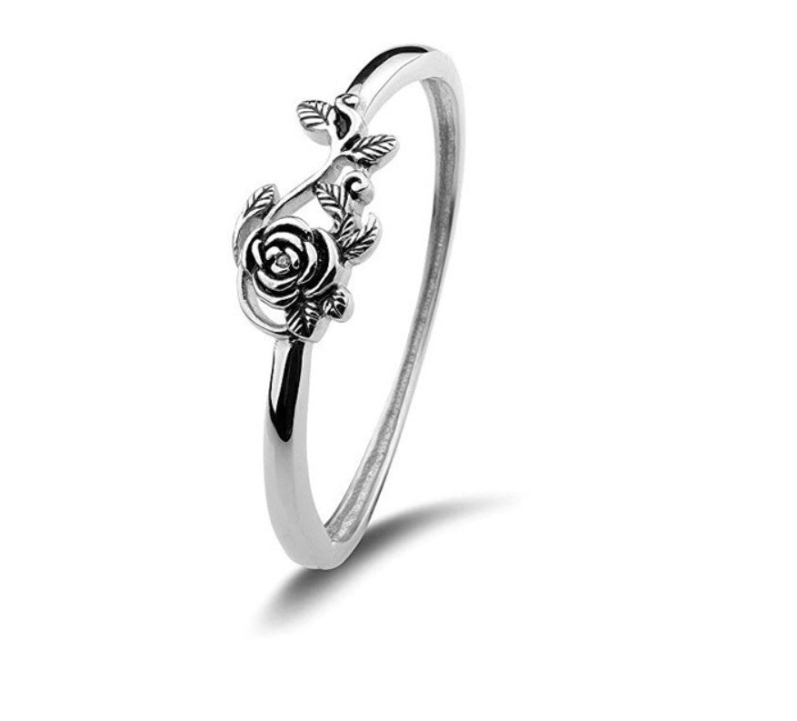 Vintage Rose Ring Sterling Silver Copper Plated Flower Gem Ring For Her Wedding Gift Jewelry For All Occasions