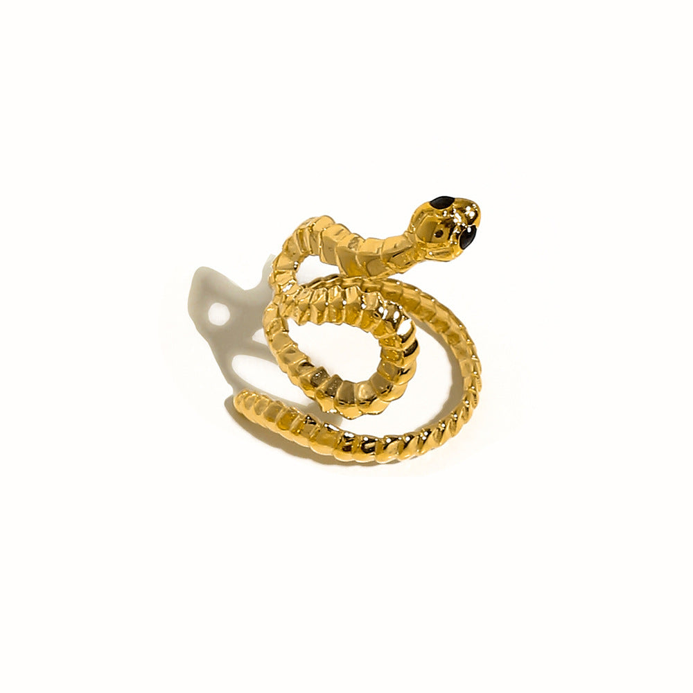 Stainless Steel Ring With French Texture Snake Accent
